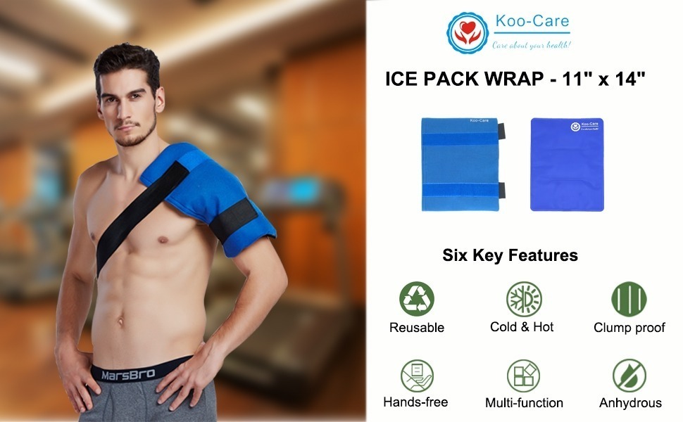 Koo-Care Large Flexible Gel Ice Pack & Wrap with Straps for Hot